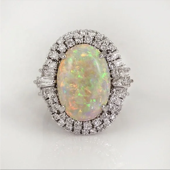 New Elegant 925 Silver Fire White Opal Ring - Picture 3 of 5